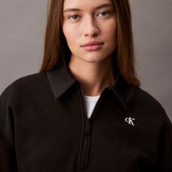 Calvin Klein Archive Logo Fleece Quarter Zip Polo Sweatshirt - Picture 2 of 9